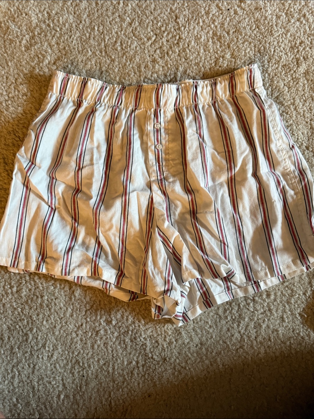 Striped White and Red mens Elastic Waist boxer Shorts